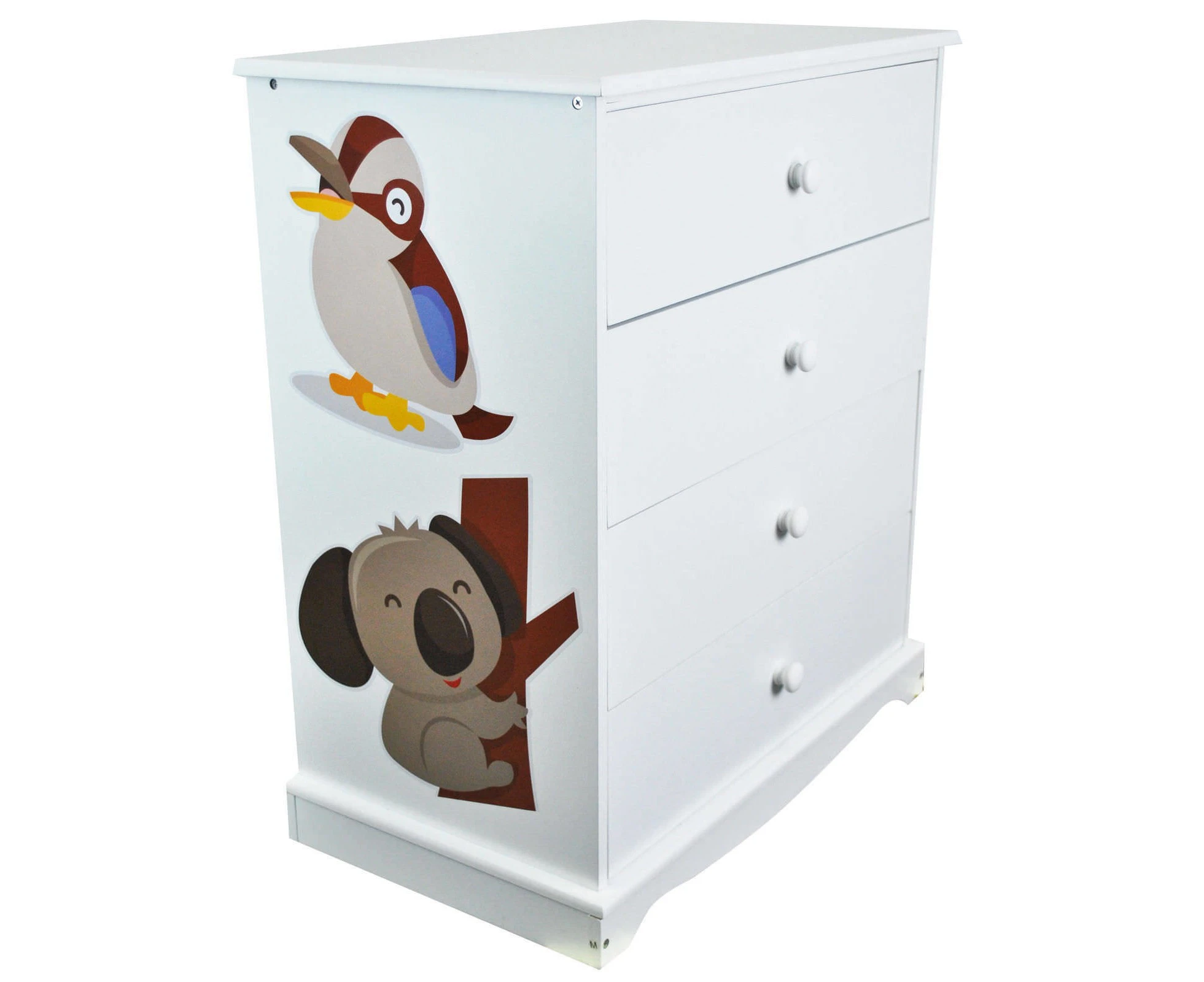 Childrens White Chest of Drawers | Australian Animals | 4 Drawer Chest