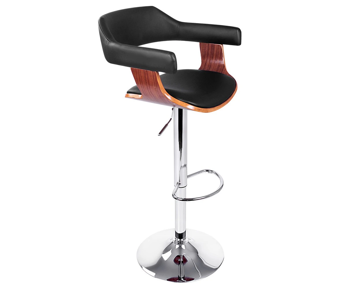 Bar Stool Wooden Barstool Swivel Kitchen Cafe Dining Chair Black PU Leather Seat