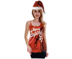 Womens Merry Christmas Sequin Singlet Camisole Cami Costume Party Xmas