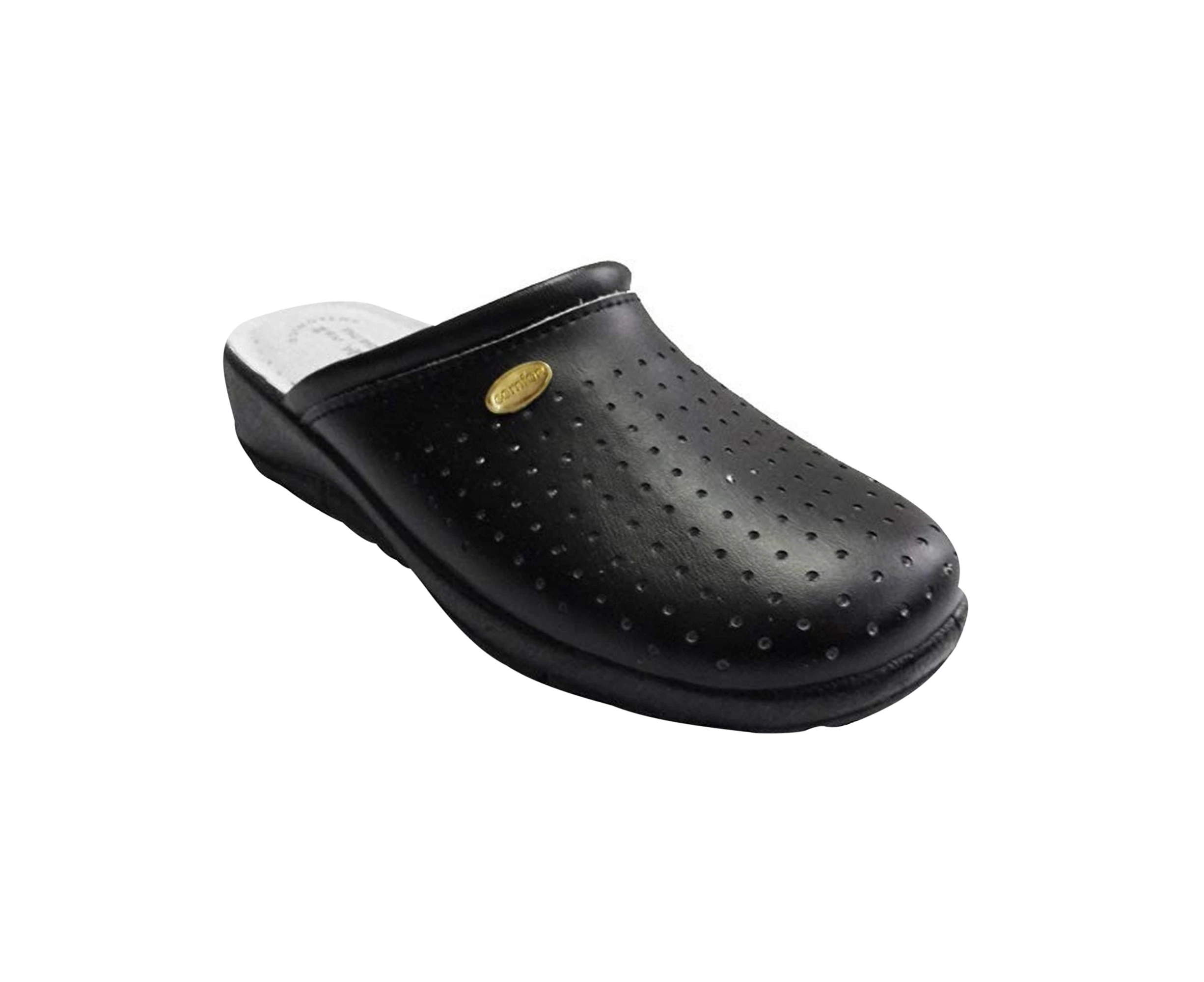 Dek Womens Coated Leather Clogs (Black) - DF375