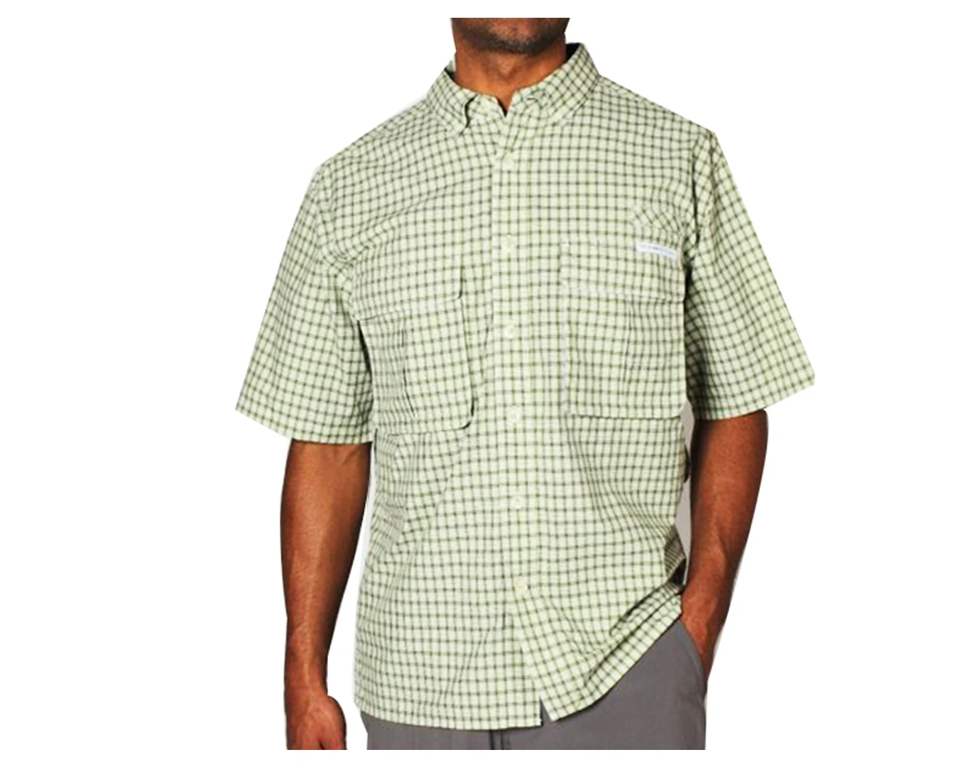 ExOfficio Men's Air Strip Micro Plaid Short Sleeve Shirt - Olive