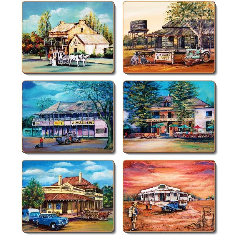 Cinnamon Cork Backed Coasters Set of 6 Old Hotels