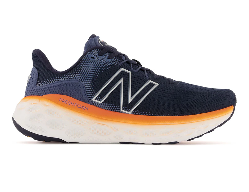 New Balance Men's Fresh Foam More v3 Wide Fit Running Shoes - Black/White/Orange