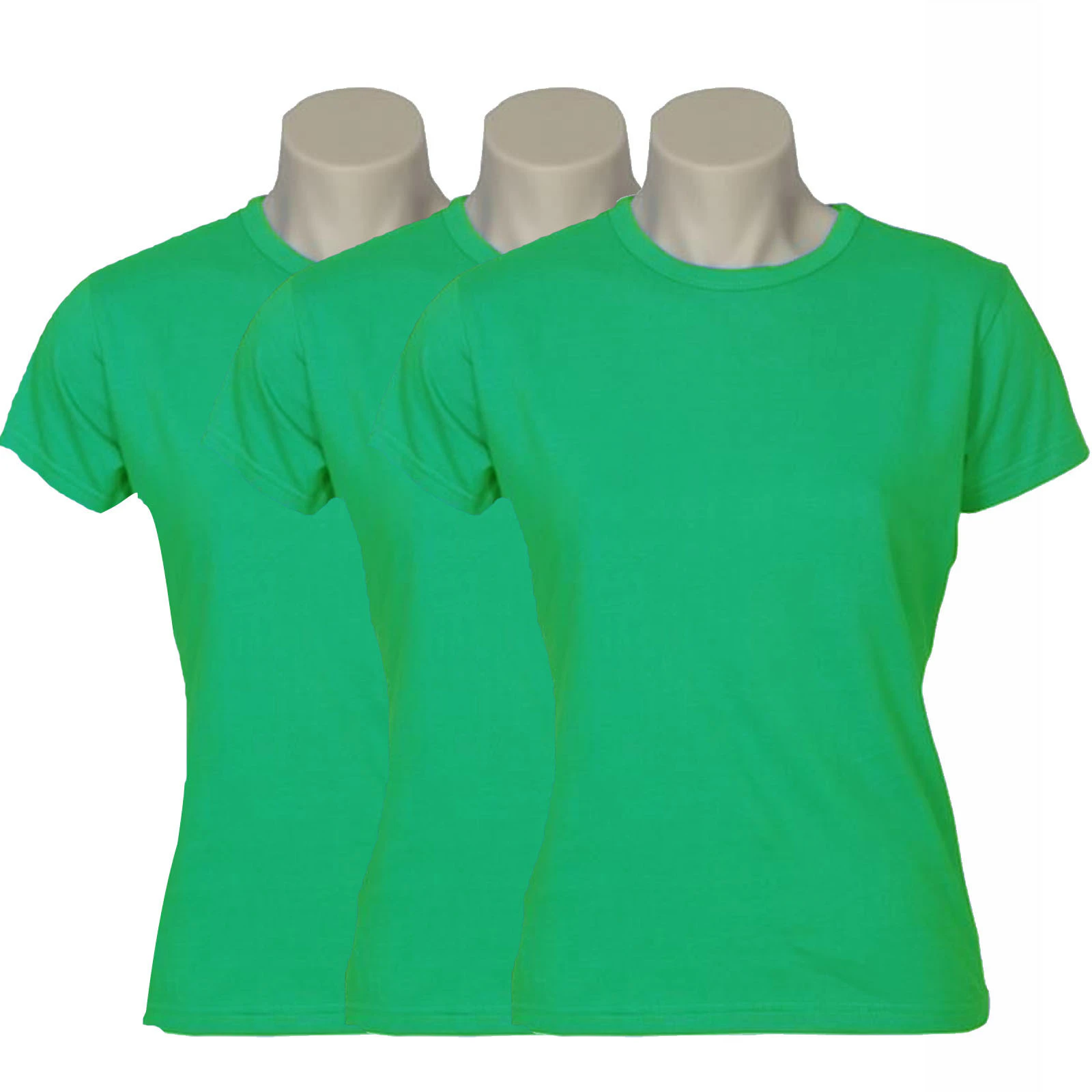 3x Women's Plain Ladies T SHIRT 100% COTTON Basic Tee Casual Top Size 6-24 BULK - Green