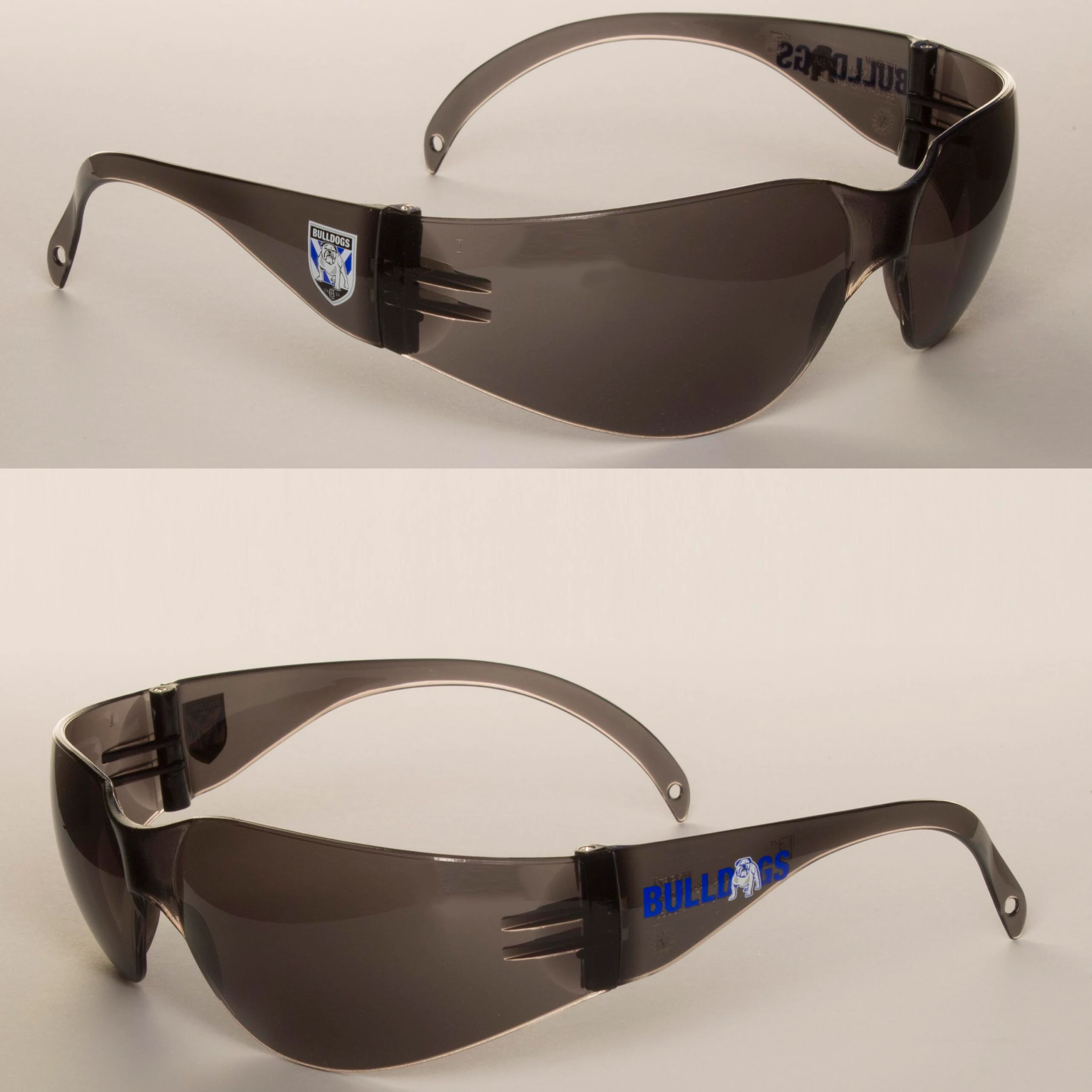 2 x Canterbury Bulldogs NRL Safety Eyewear UV Sunglasses Glasses Work Protect SMOKE