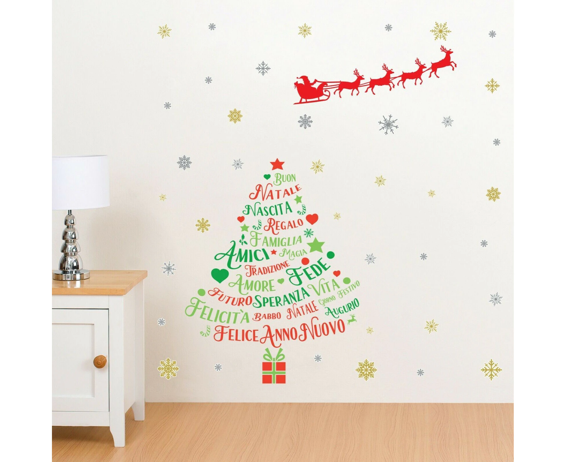 Italian Quotes Santa'S Sleigh Christmas Tree Wall Sticker Room Home Decoration