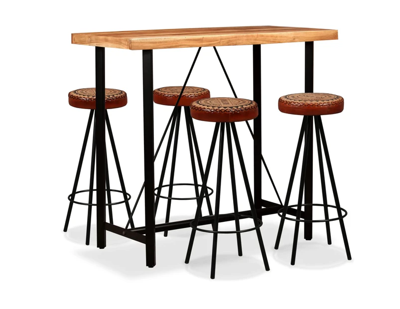 vidaXL Bar Set 5 Pieces Solid Wood Acacia. Genuine Leather & Canvas