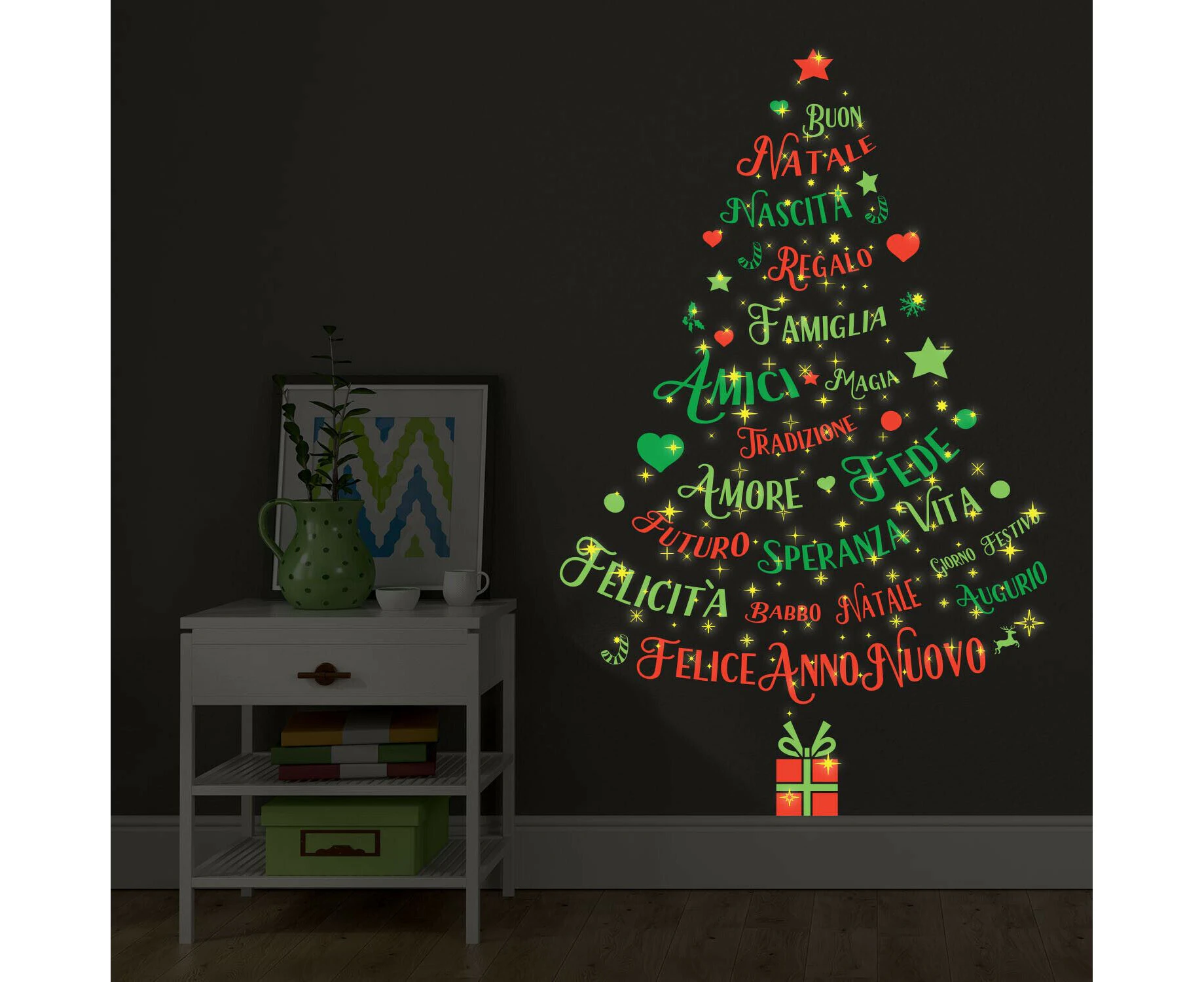 Magic Glow In Dark Christmas Tree Italian Quotes Wall Sticker Decoration Decal