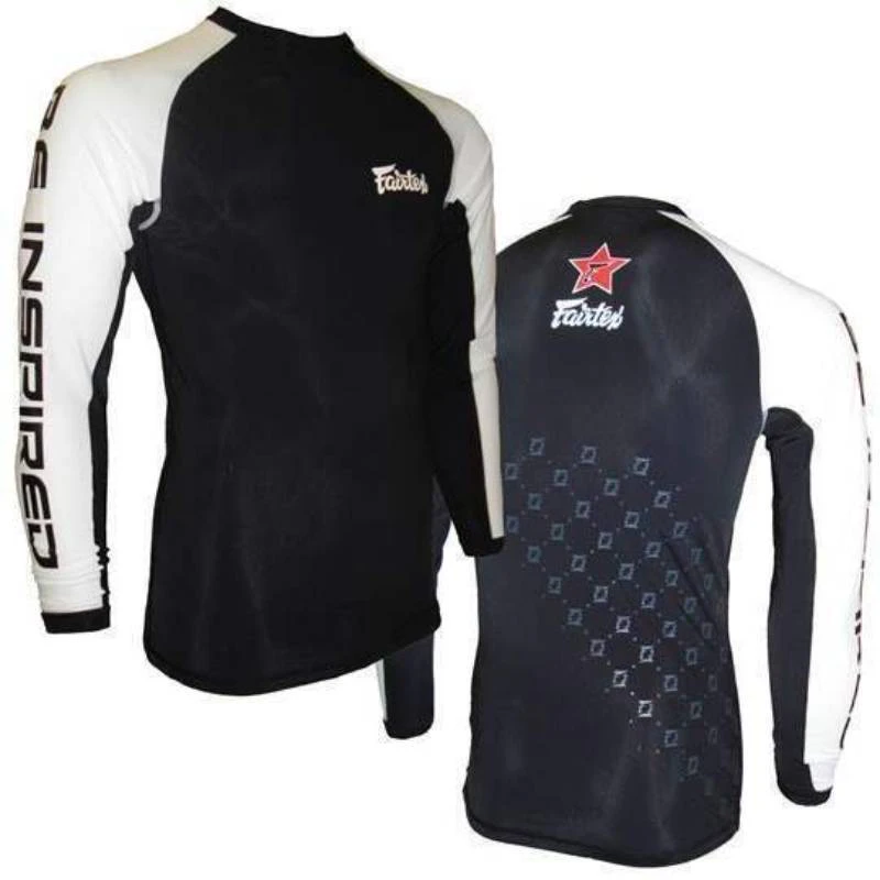 [Free Shipping]FAIRTEX-Long Sleeve Rash Guard Black White MMA Kick boxing