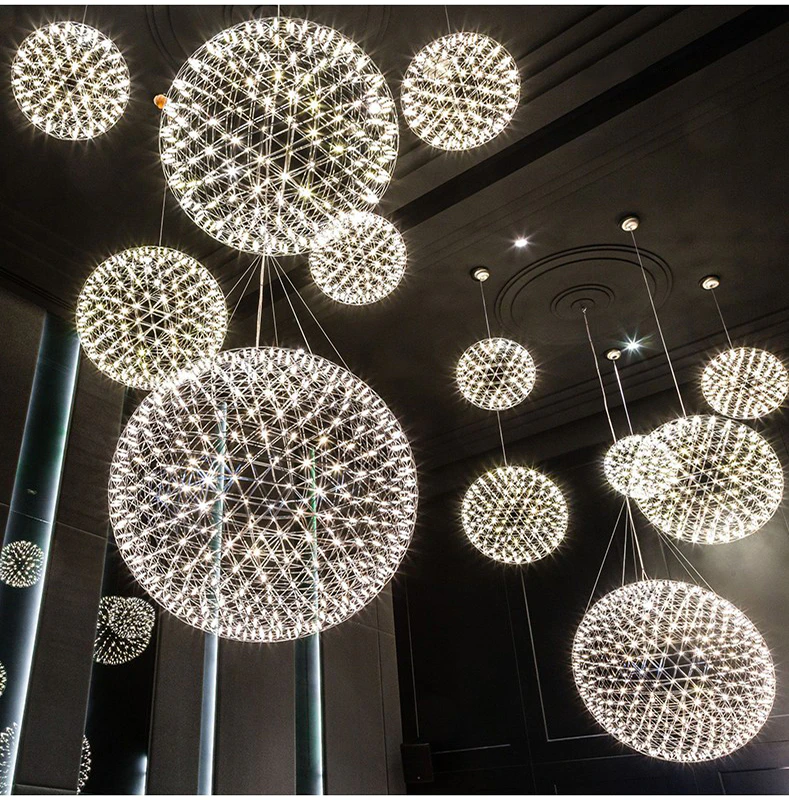 Stainless Steel Frame Round Ball Chandelier Ceiling Pendant Light 60cm Day Light