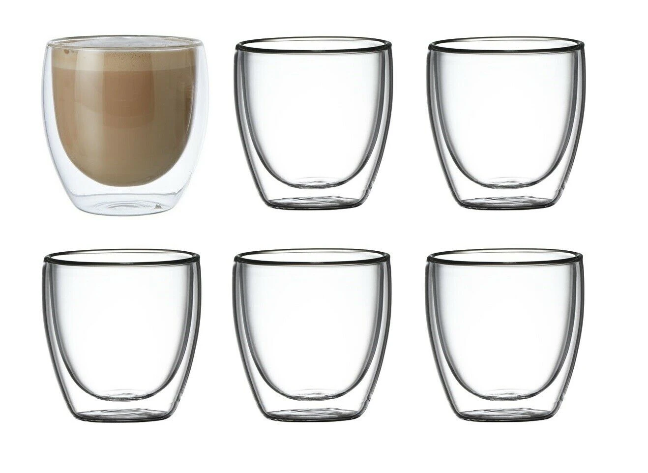 6x Double Wall Glass Cup Mug Java 250ml