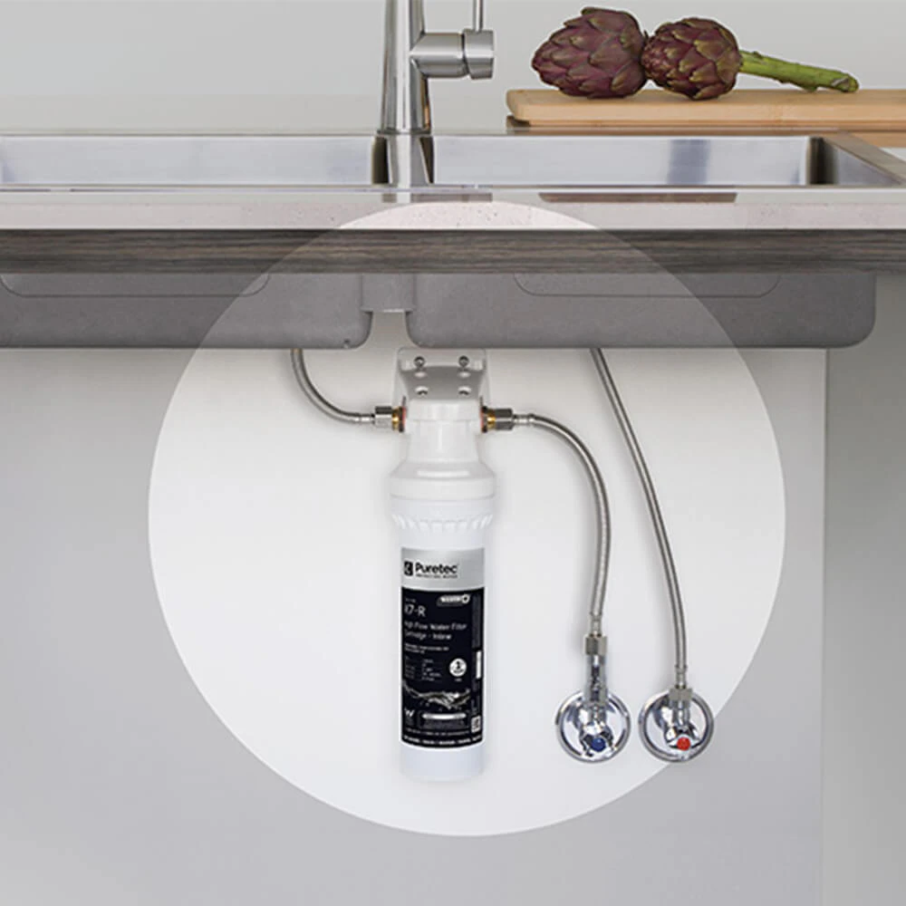 PURETEC PureMix X7 Under Sink Water Filter - High Flow Inline 4-Stage - 1 Micron