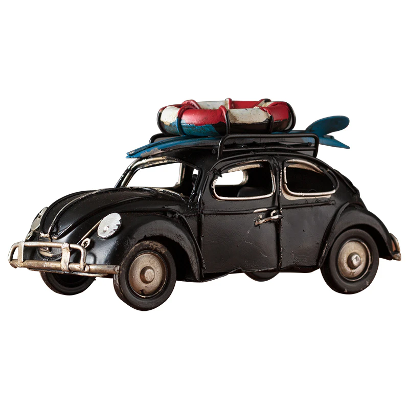 Vintage Diecast Beetle with Surfboard and Lifebuoy - Black