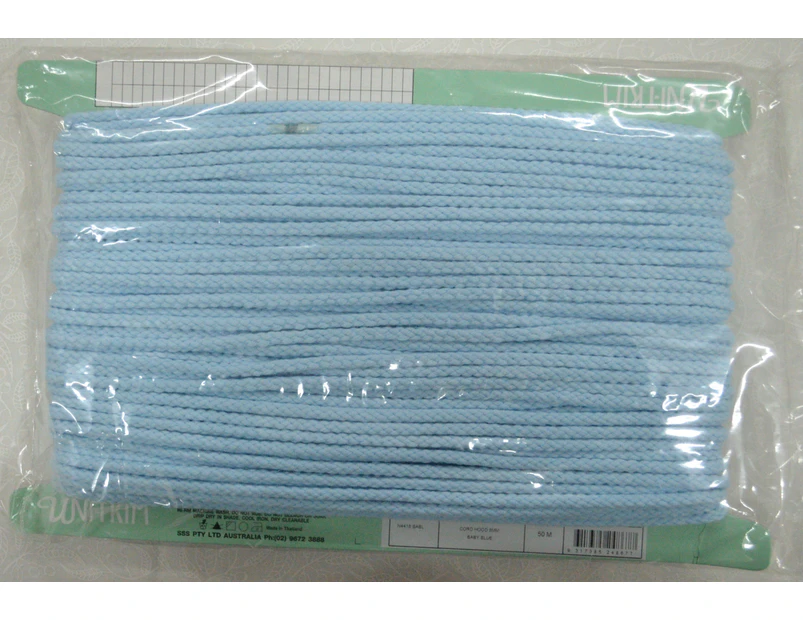 Uni-Trim Hood Cord, BABY BLUE Per 50 Metre Card