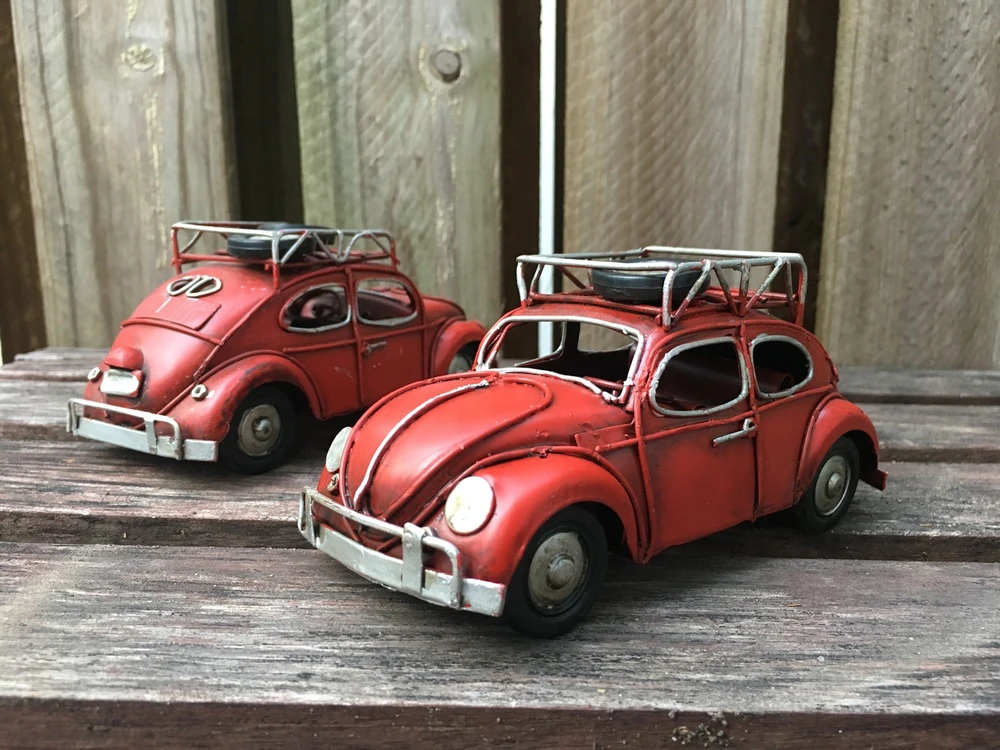 Vintage Diecast Beetle with Spare Wheels on Roof Rack