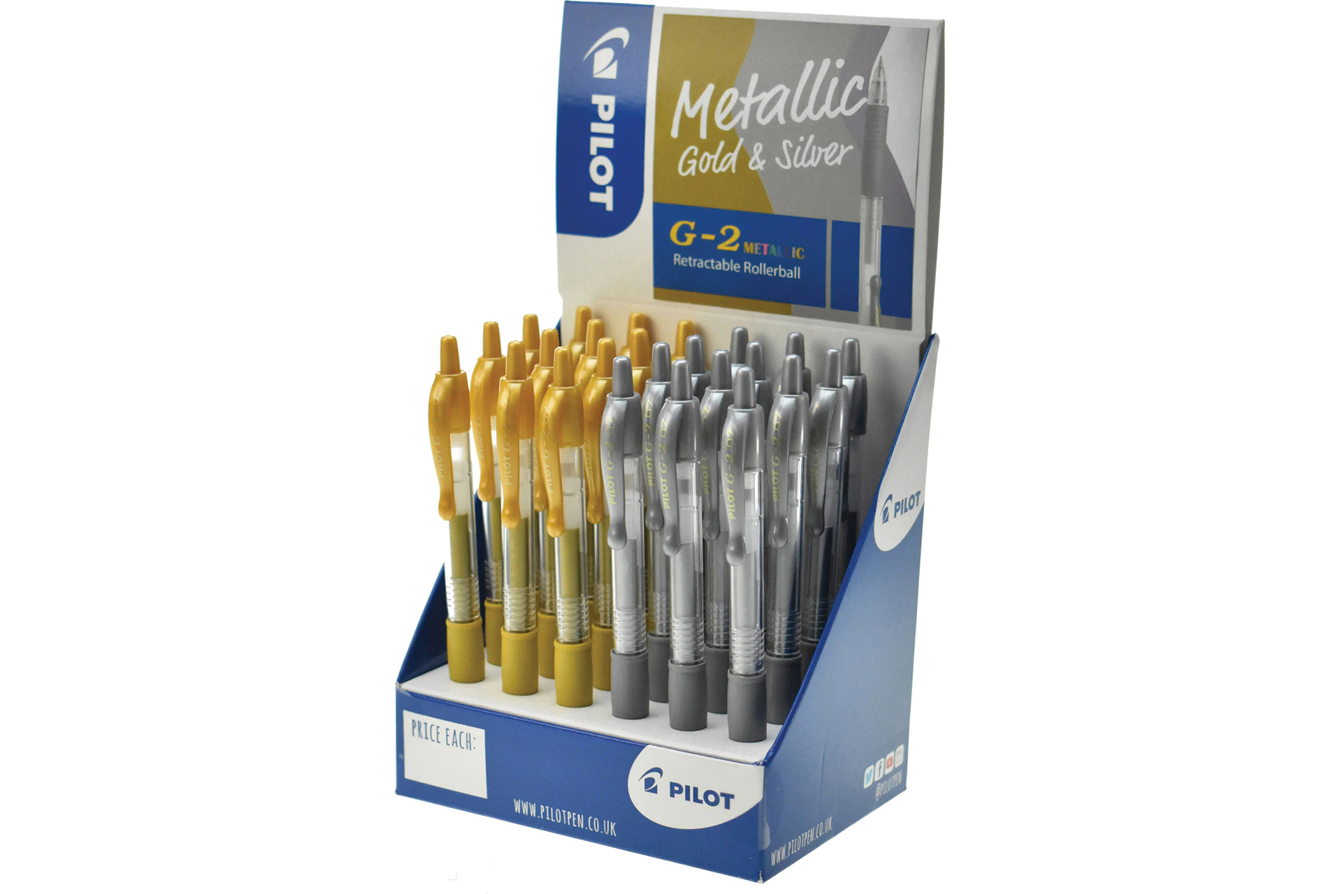 Pilot G-207 Metallic Retractable Gel Rollerball Medium Line 24 Piece Display (Gold (12), Silver (12))