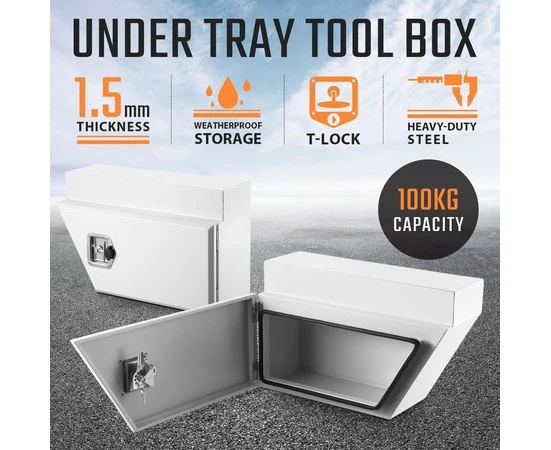 New Pair of Under Steel Tray Tool Boxes Truck Bed Box Underbody Toolbox Organizers - White