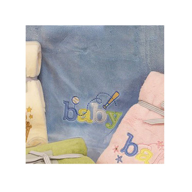 Embroidered Baby Blanket Throw BLUE Soft and Fluffy for the Cot