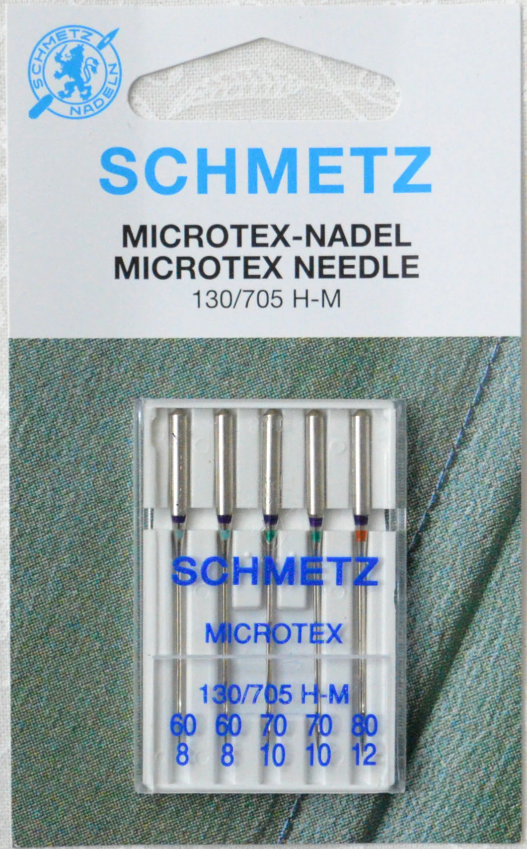 Schmetz Machine Needles MICROTEX Sizes 60-80, Pack 5 Needles, 130/705H-J System