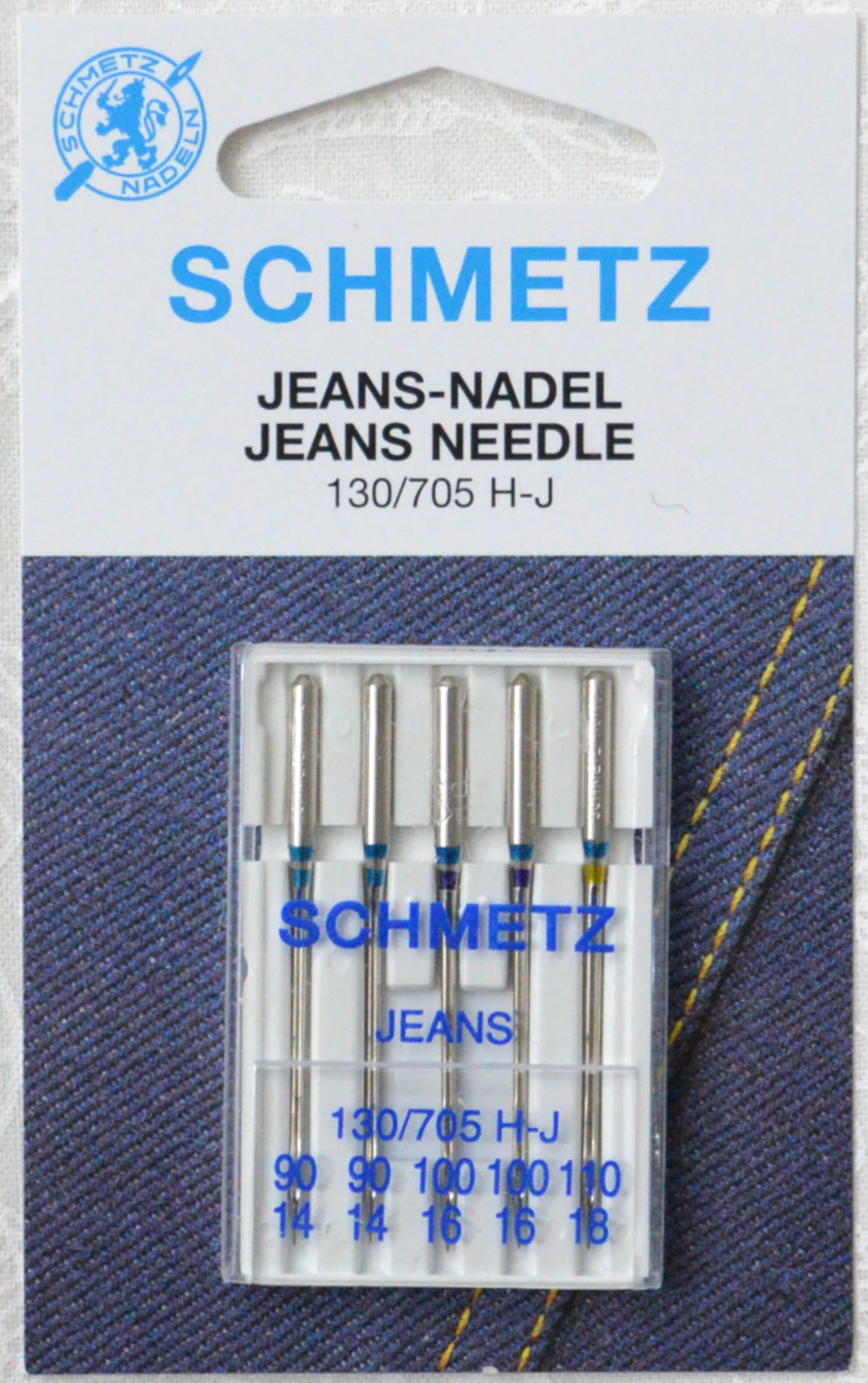 Schmetz Sewing Machine Needles, JEANS Assorted Size, Pack of 5 Needles, 130/705H-J System