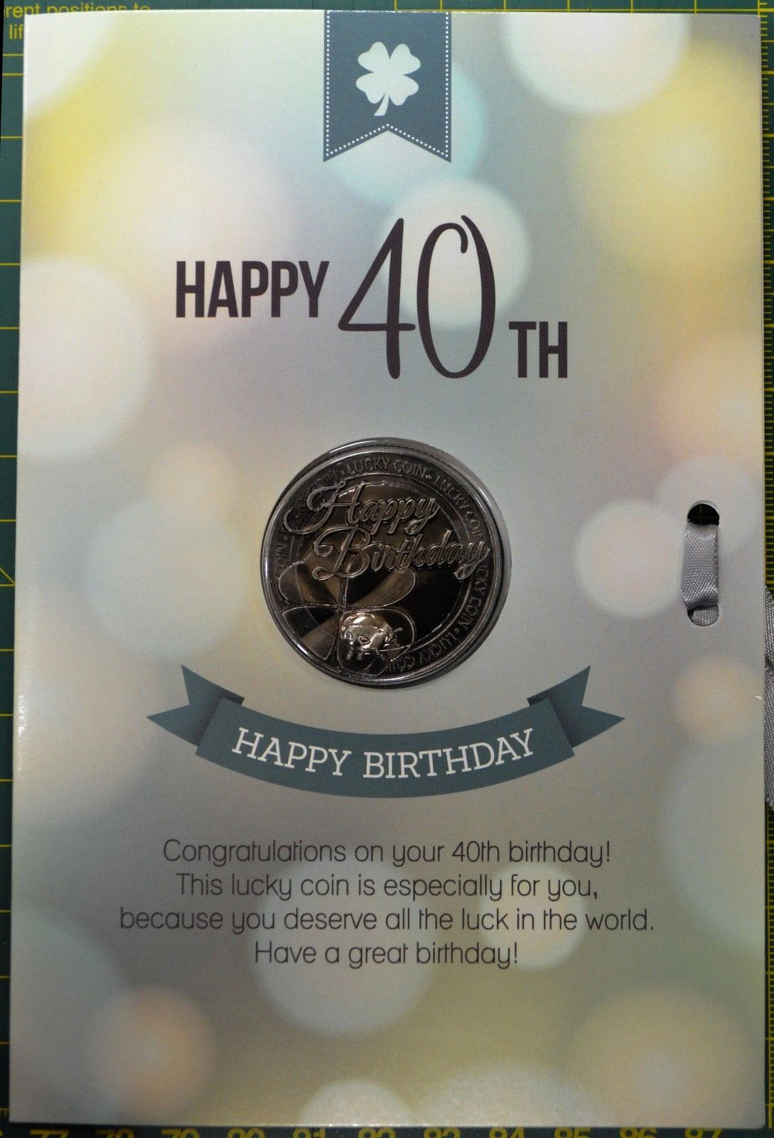 Happy 40th Birthday, Card & Lucky Coin, 115 x 170mm, Luck Coin 35mm, A Beautiful Gift