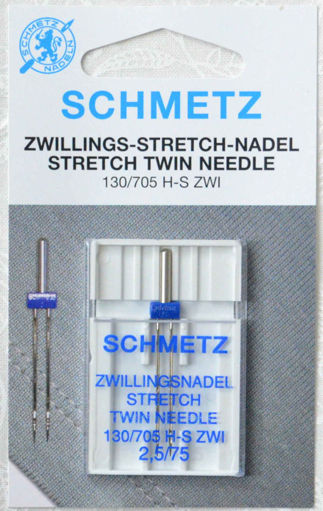 Schmetz Sewing Machine Needle, TWIN STRETCH Sizes 75, 2.5mm, 1 Needle, System 130/705H