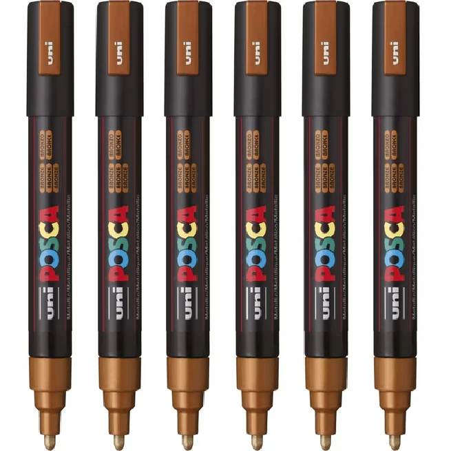 Uni Posca Pc 5m Posca Poster Marker Medium Bullet Tip 2.5mm Bronze 6 Pack