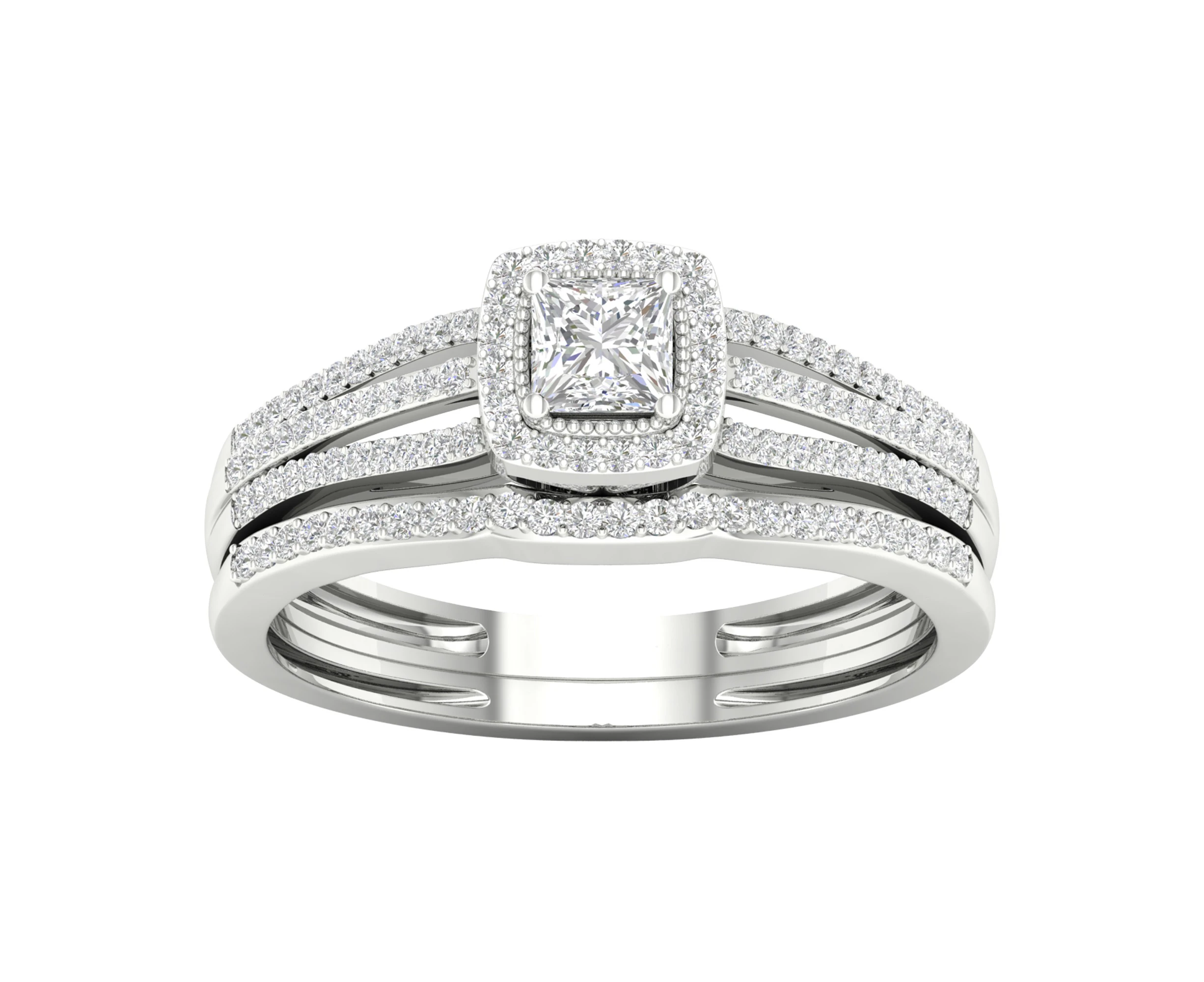 De Couer 9K White Gold  Diamond Bridal Set  (1/2CT TDW, H-I Color, I2 Clarity)