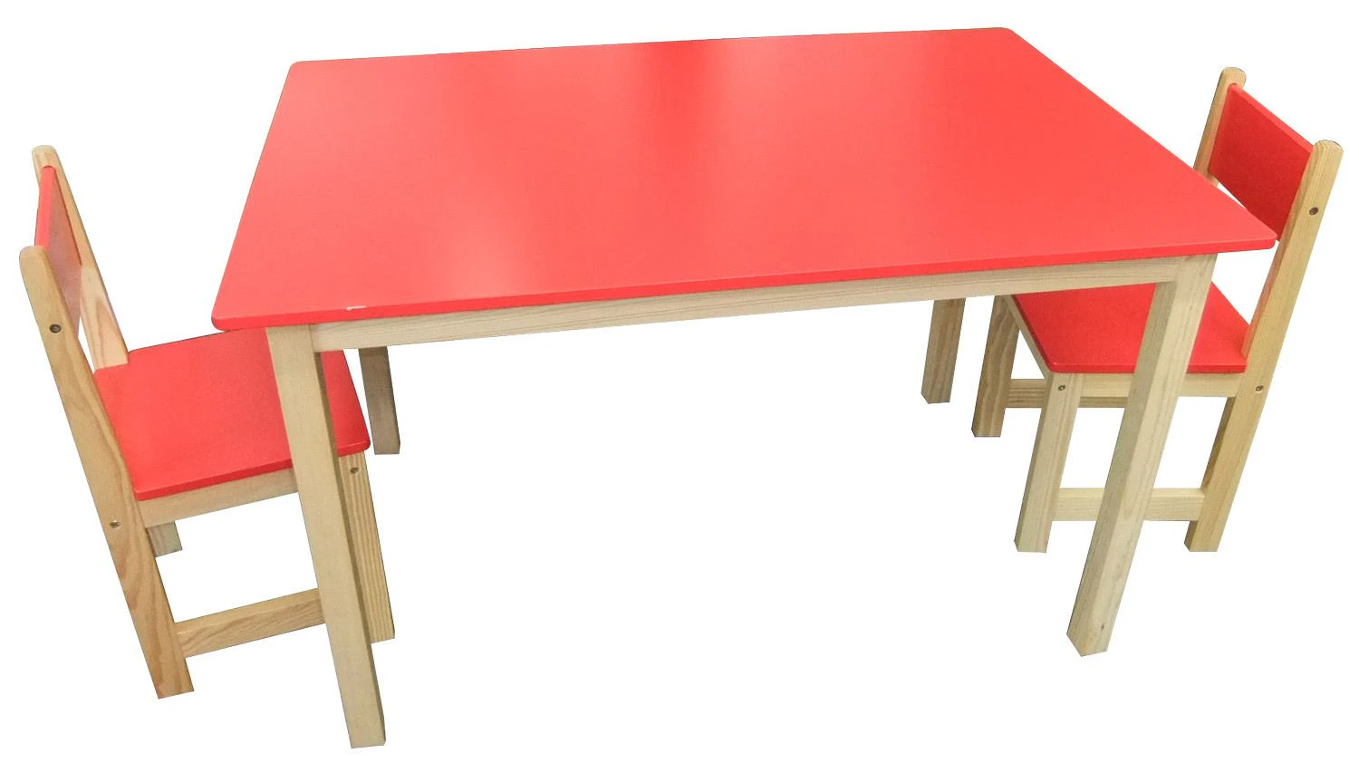 Wooden Rectangle Table + 2 Chairs Set- RED