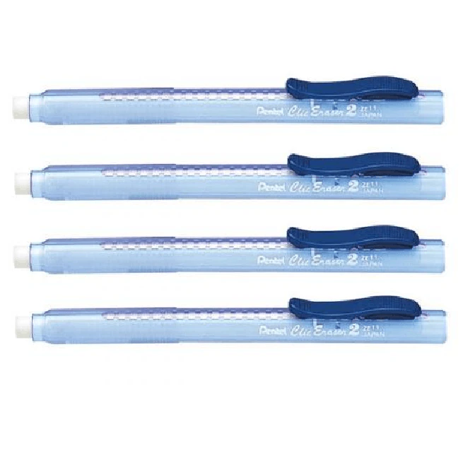 4x Pentel Clic Retractable Eraser Blue