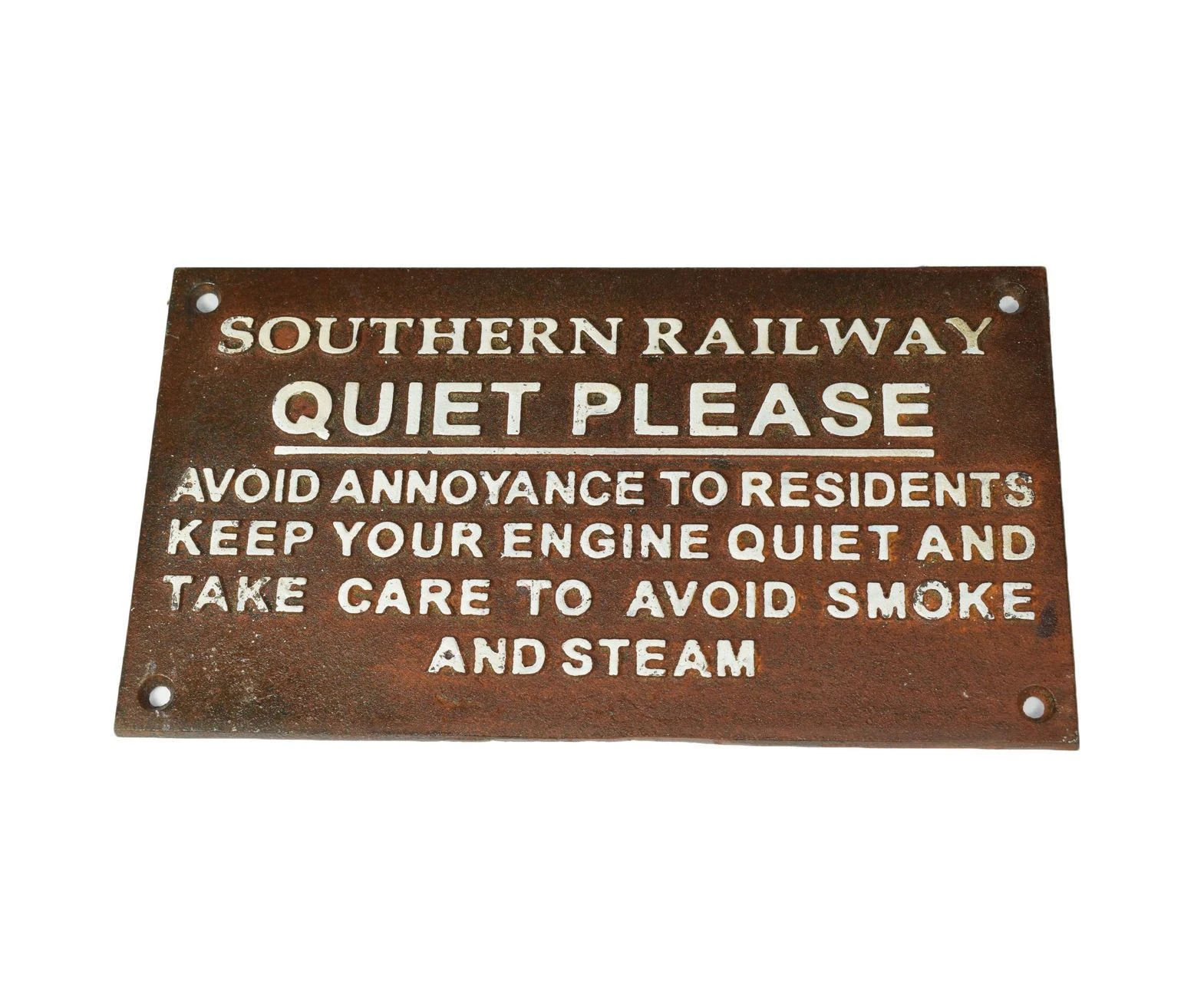 Southern Railway Quiet Please Cast Iron Sign Plaque Wall Fence Gate Post