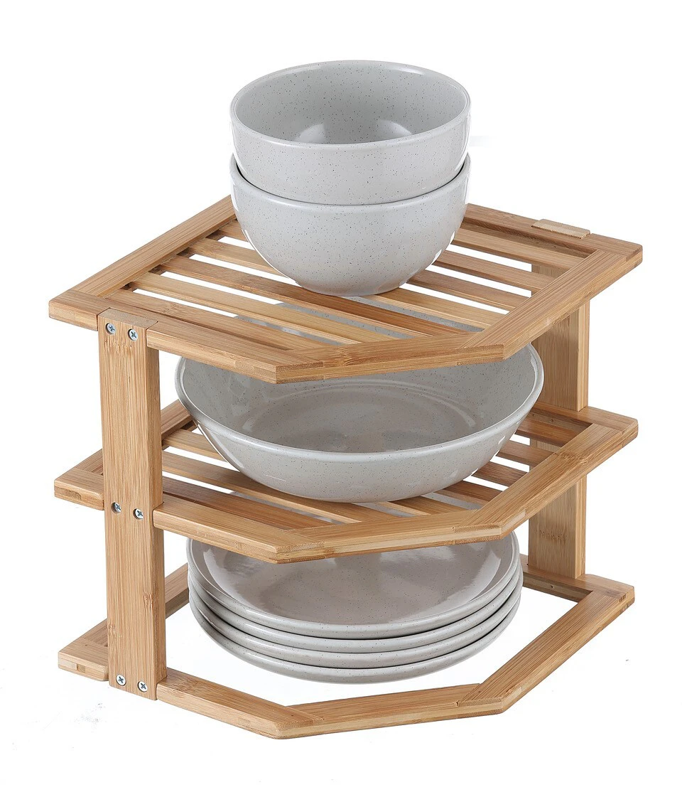 Bamboo Plate Stacker 2 Tier Holder