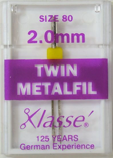 Klasse Sewing Machine Needles, TWIN METALFIL 2.0mm 80/12, 1 Needle (Twin Metallic)