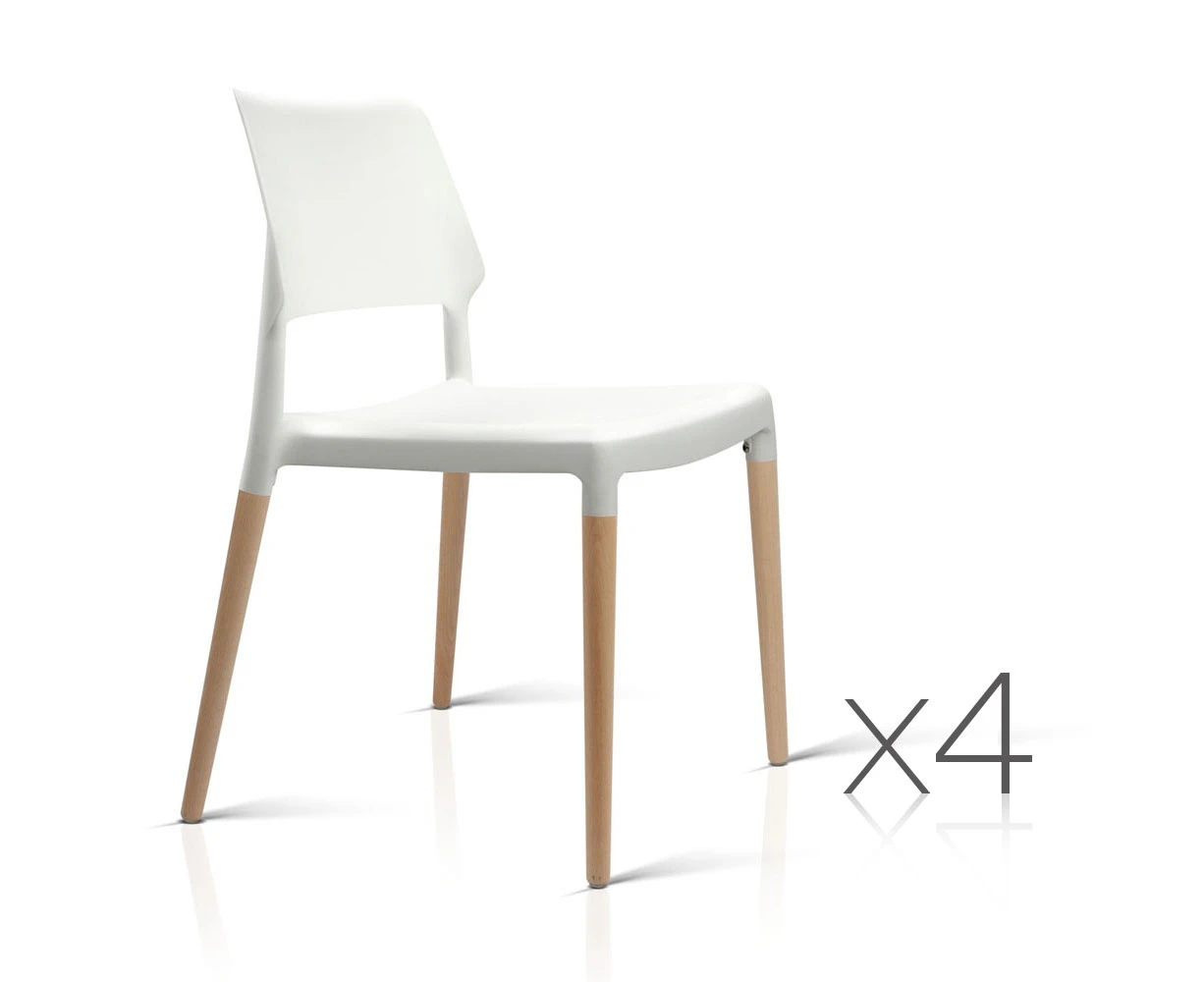 Artiss Set of 4 Wooden Stackable Dining Chairs - White