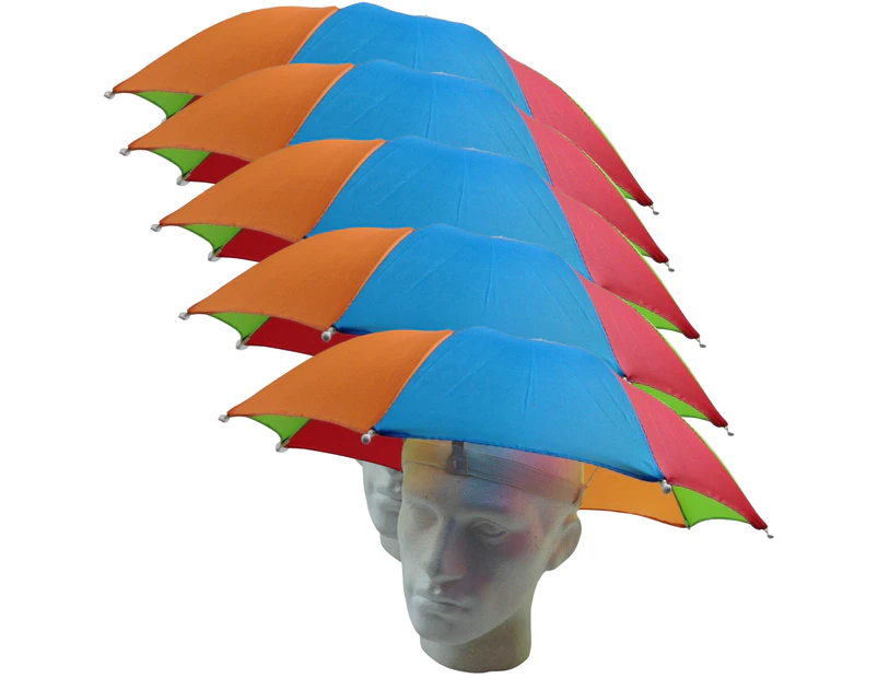 5x RAINBOW UMBRELLA HAT Rain Beach Sun Rain Cap Costume Camping Fishing BULK