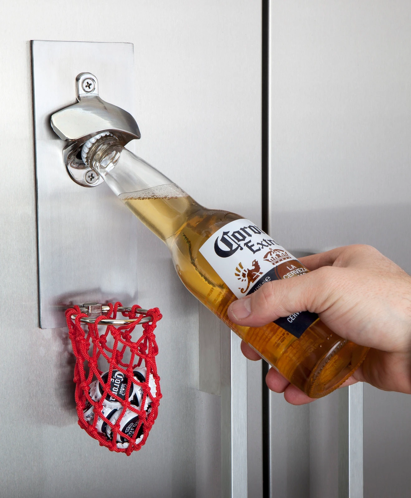 Basket Beer Bottle opener that magnets to fridge. Basketball sport -stainless st