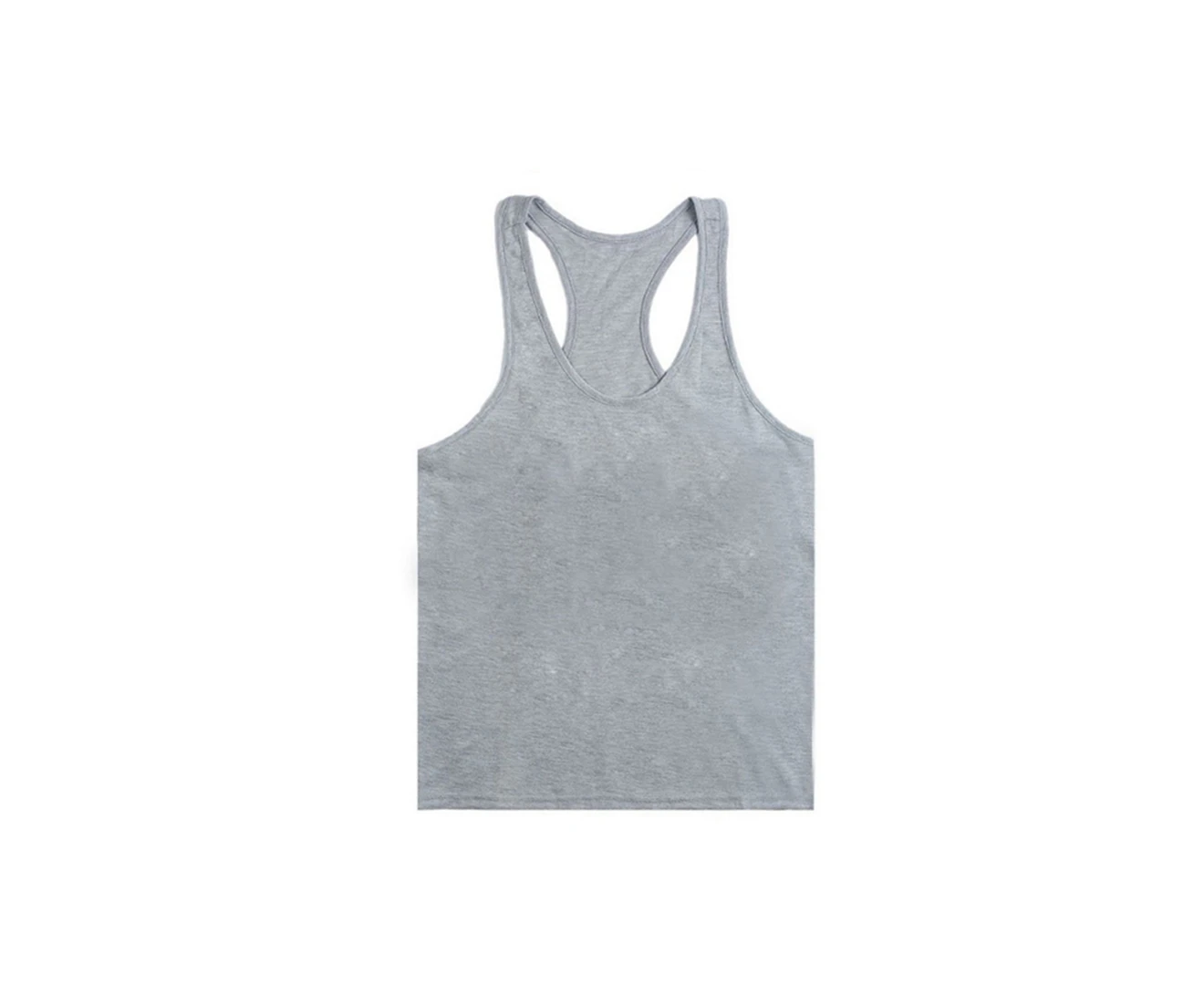 WJS Men's Muscular Cut Bodybuilding Gym Vest Y-Back Tank Top - GREY