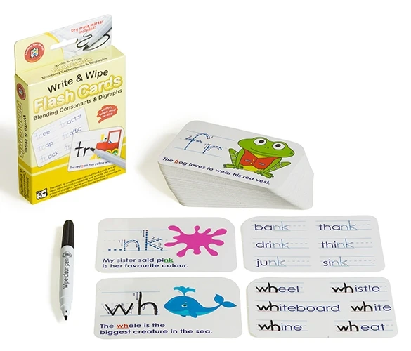 Learning Can Be Fun - Write & Wipe Blending Consonants Flash Cards with Marker