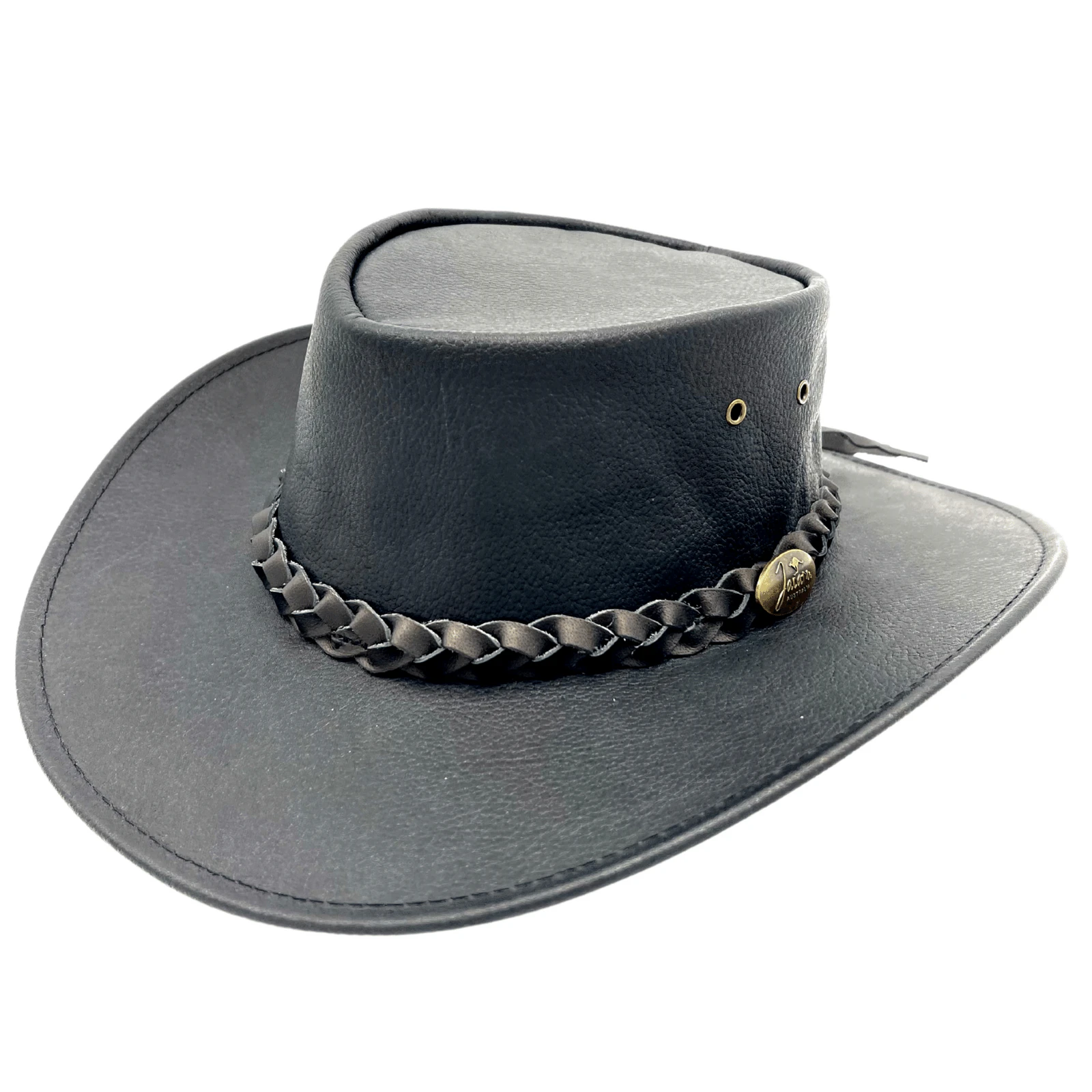 Jacaru Kangaroo Leather Outback Hat Wide Brim - Black