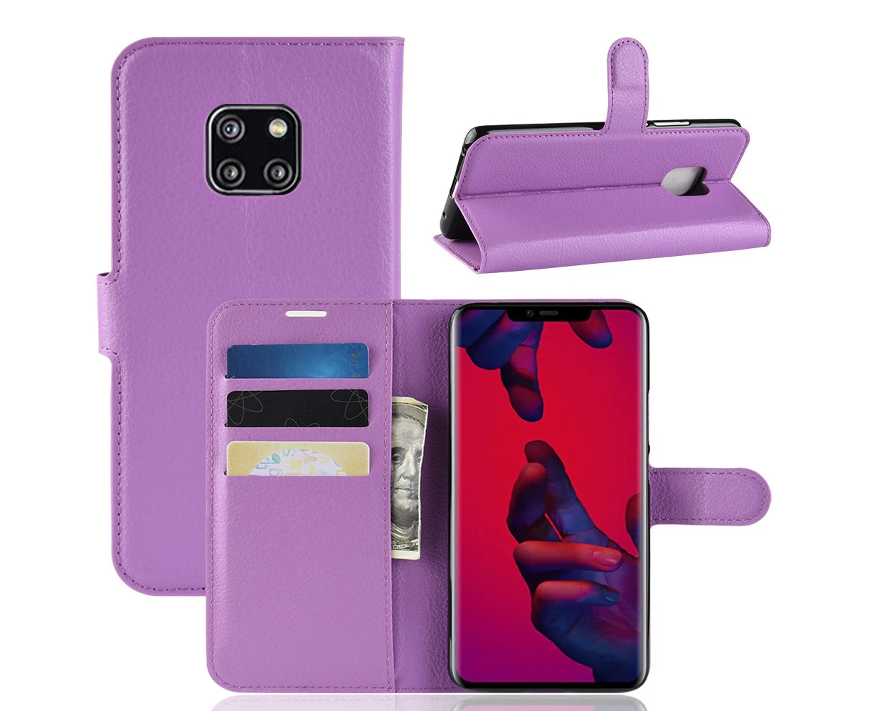 Purple For HUAWEI Mate 20 Pro Premium Leather Flip Wallet TPU Phone Case Cover