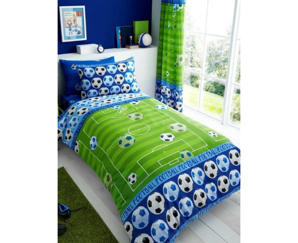 Goal Football Single Duvet Cover and Pillowcase Set - Blue