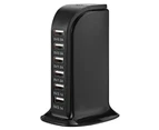 30w Multi 6 Port USB Charger 6a Rapid Charging Station Desktop Travel Hub Black  - Black