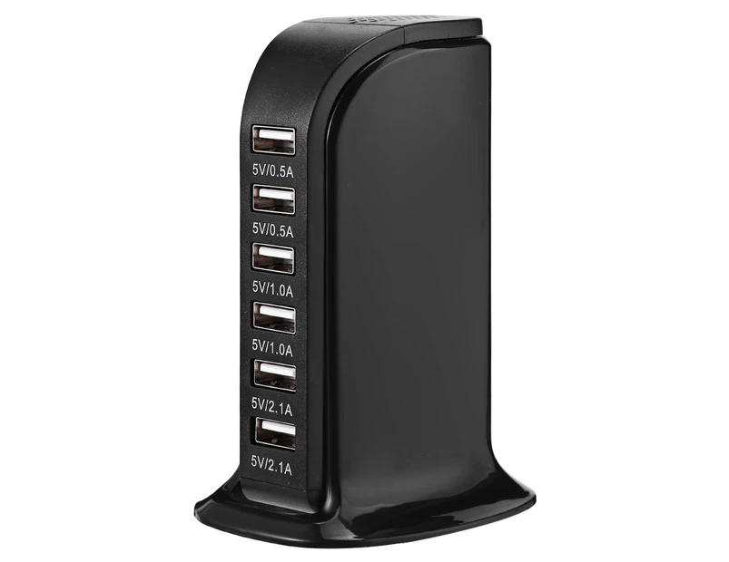 30w Multi 6 Port USB Charger 6a Rapid Charging Station Desktop Travel Hub Black  - Black