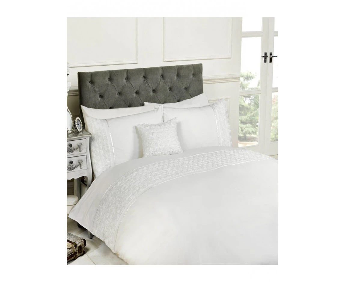 Limoges Rose Ruffle White Super King Duvet Cover and Pillowcase Set