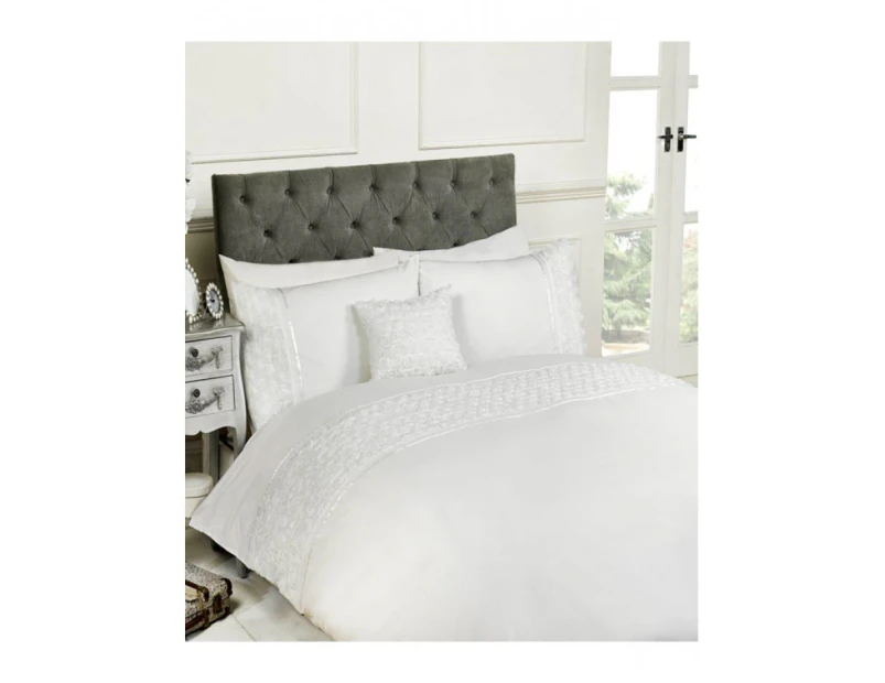 Limoges Rose Ruffle White Double Duvet Cover and Pillowcase Set