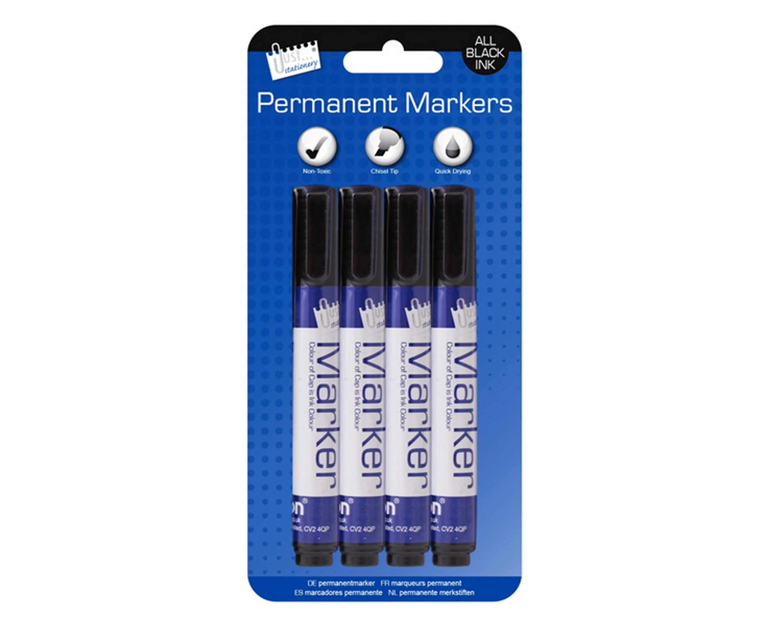 Just Stationery Chisel Tip Black Permanent Marker (Pack Of 4) (Black) - SG12045