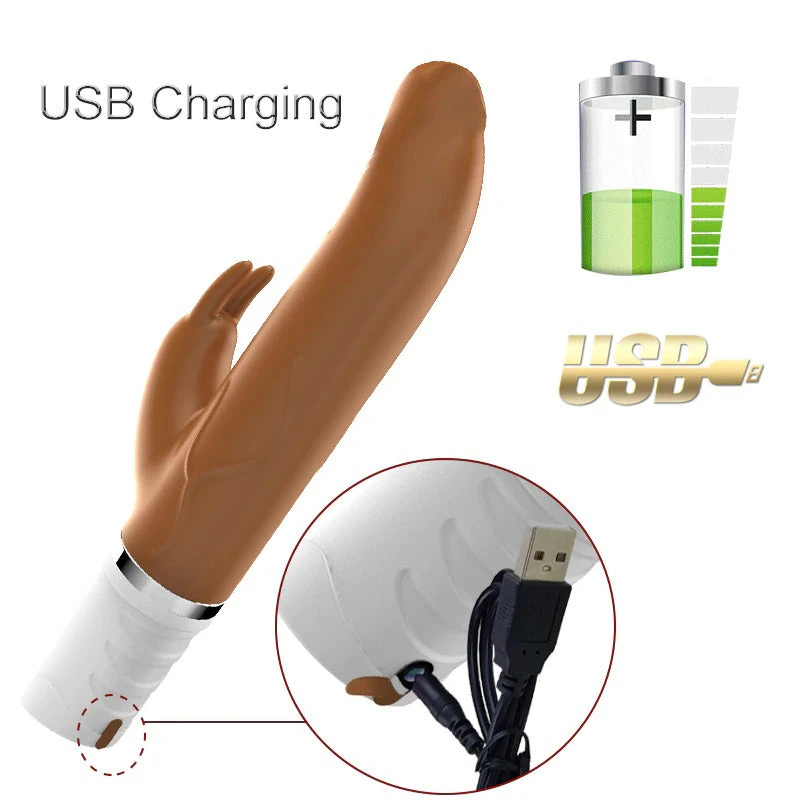 JRL Realistic Dildo Rabbit Vibrator / Auto Heating & Thrusting - Brown