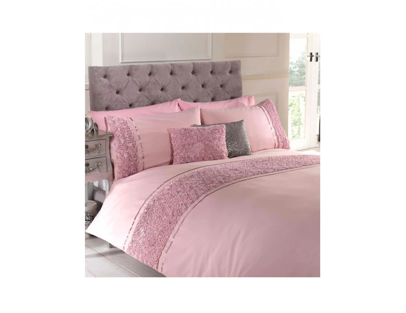 Limoges Rose Ruffle Blush Pink Double Duvet Cover and Pillowcase Set