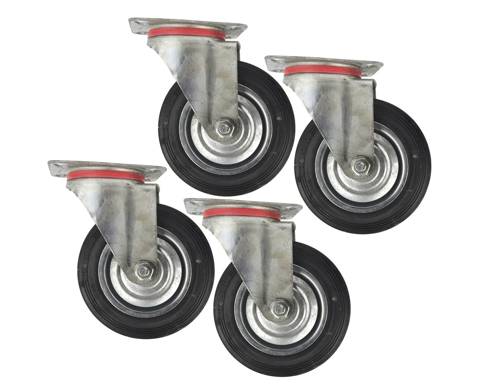 AB Tools 6" (150mm) Rubber Swivel Castor Wheels Trolley Furniture Caster (4 Pack) CST010