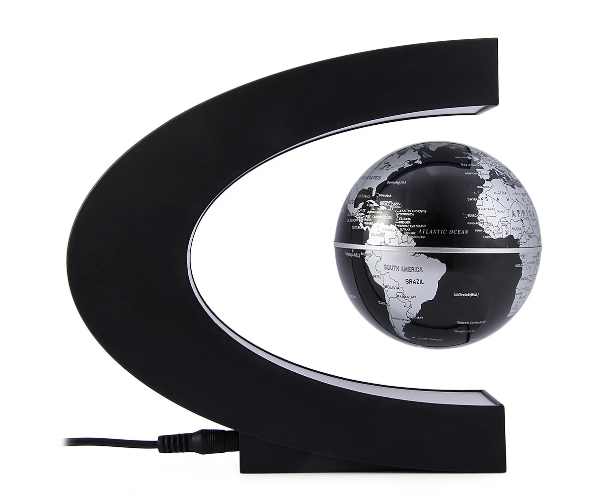 C Shape Levitation Floating Globe Rotating Magnetic World Map Colorful LED Lamp Gift Decoration